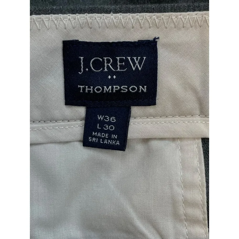 J Crew‎ Pants Mens 36 x 30 Gray 100% cotton Flat Front Thompson Tapered